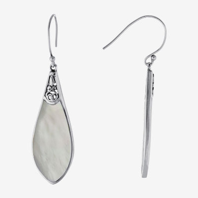 Bali Inspired Womens White Mother Of Pearl Sterling Silver Drop Earrings