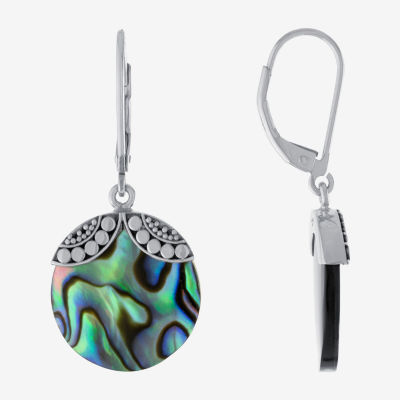 Bali Inspired Abalone Sterling Silver Round Drop Earrings