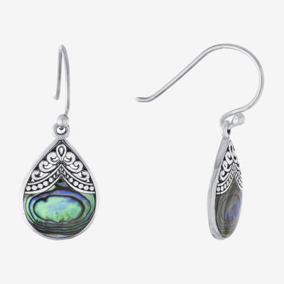 Bali Inspired Abalone Sterling Silver Drop Earrings