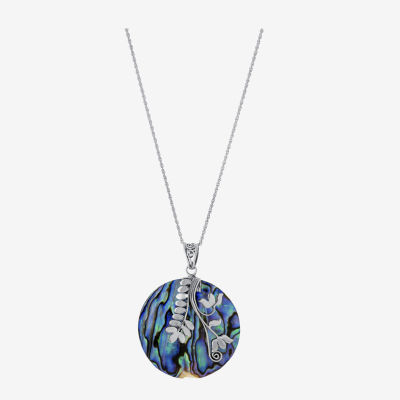 Bali Inspired Womens Abalone Sterling Silver Round Pendant Necklace