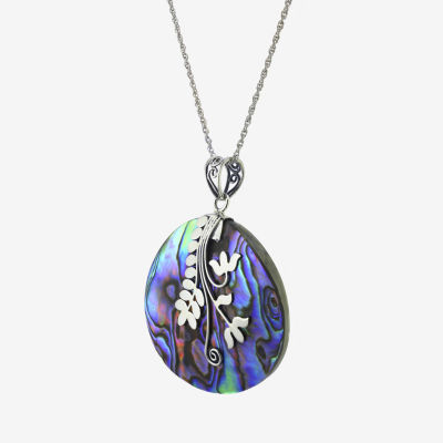 Bali Inspired Womens Abalone Sterling Silver Round Pendant Necklace