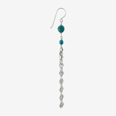Womens Enhanced Blue Turquoise Sterling Silver Round Drop Earrings