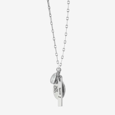 Diamonart "I Am Blessed" Womens Cubic Zirconia Sterling Silver Pear Round 16 Inch Pendant Necklace