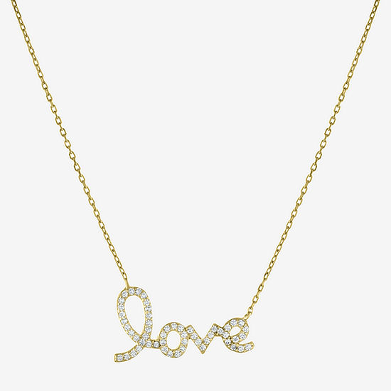 Diamonart "Love" Womens Cubic Zirconia 14K Gold Over Silver Pendant Necklace