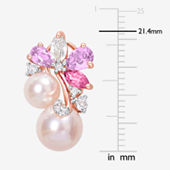 Womens Pink Cultured Freshwater Pearl 18K Rose Gold Over Silver Flower Drop Earrings