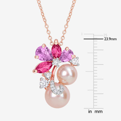 Womens Pink Cultured Freshwater Pearl 18K Rose Gold Over Silver Flower Pendant Necklace