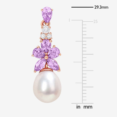 White Cultured Freshwater Pearl 18K Rose Gold Over Silver Drop Earrings