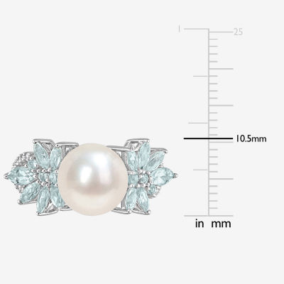 Womens 9-9.5MM White Cultured Freshwater Pearl & 1/8 CT. T.W.  Genuine Diamond 14K Gold Cocktail Ring