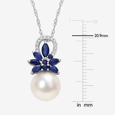 Womens Diamond Accent White Cultured Freshwater Pearl 14K White Gold 17 Inch Pendant Necklace