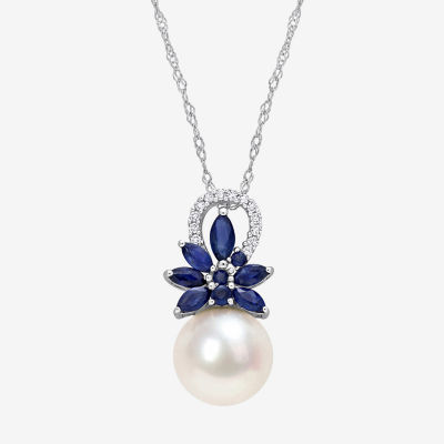 Womens Diamond Accent White Cultured Freshwater Pearl 14K White Gold Pendant Necklace