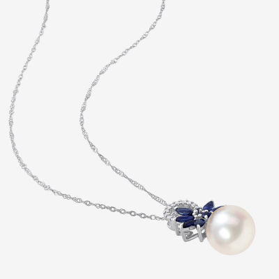 Womens Diamond Accent White Cultured Freshwater Pearl 14K White Gold Pendant Necklace