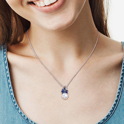 Womens Diamond Accent White Cultured Freshwater Pearl 14K White Gold 17 Inch Pendant Necklace