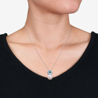 Womens White Cultured Freshwater Pearl Sterling Silver Inch Pendant Necklace