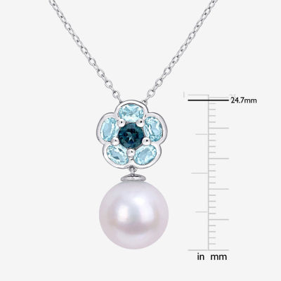 Womens White Cultured Freshwater Pearl Sterling Silver Pendant Necklace