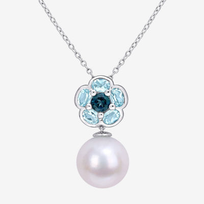 Womens White Cultured Freshwater Pearl Sterling Silver Inch Pendant Necklace