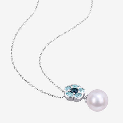 Womens White Cultured Freshwater Pearl Sterling Silver Inch Pendant Necklace