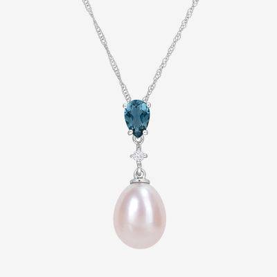 Womens Diamond Accent Pink Cultured Freshwater Pearl 10K White Gold Pendant Necklace