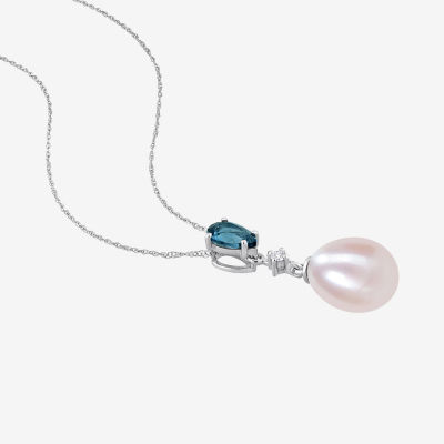 Womens Diamond Accent Pink Cultured Freshwater Pearl 10K White Gold Pendant Necklace