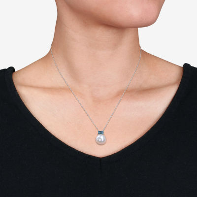 Womens White Cultured Freshwater Pearl 10K White Gold Pendant Necklaces