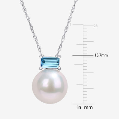 Womens White Cultured Freshwater Pearl 10K White Gold Pendant Necklaces