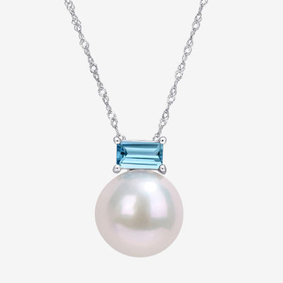 Womens White Cultured Freshwater Pearl 10K White Gold Pendant Necklaces