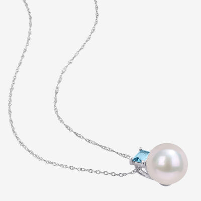 Womens White Cultured Freshwater Pearl 10K White Gold Pendant Necklaces