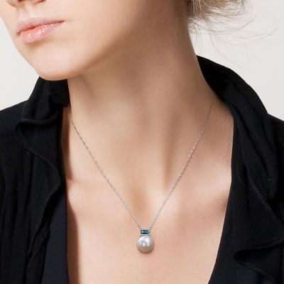 Womens White Cultured Freshwater Pearl 10K White Gold Pendant Necklaces