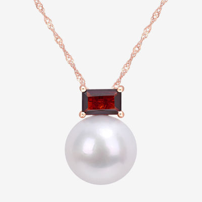 Womens White Cultured Freshwater Pearl 10K Rose Gold Pendant Necklace