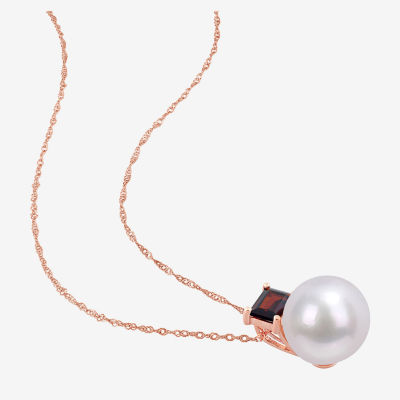 Womens White Cultured Freshwater Pearl 10K Rose Gold Pendant Necklace