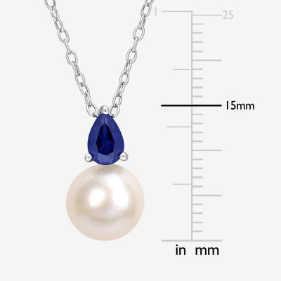 Womens White Cultured Freshwater Pearl Sterling Silver Pendant Necklace