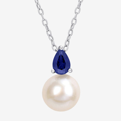 Womens White Cultured Freshwater Pearl Sterling Silver Pendant Necklace