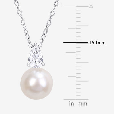 Womens White Cultured Freshwater Pearl Sterling Silver Pendant Necklace