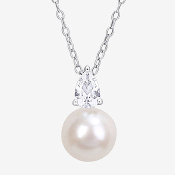 White Cultured Freshwater Pearl Oval Tag Necklace Gold-plated Sterling Silver White Cultured Freshwater Pearl Oval Tag Necklace Gold-plated Sterling Silver