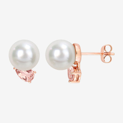 White Cultured South Sea Pearl 14K Rose Gold 13mm Stud Earrings