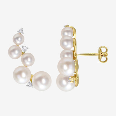 White Cultured Freshwater Pearl 18K Gold Over Silver Drop Earrings