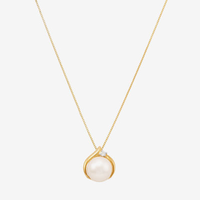 Certified Sofia™ Cultured Freshwater Pearl & Diamond-Accent 10K Gold Pendant Necklace