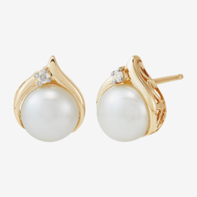 Certified Sofia™ Cultured Freshwater Pearl & Diamond-Accent 10K Gold Earrings