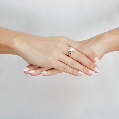 14K Gold Over Silver Cultured Freshwater Pearl & Lab-Created White Sapphire Ring