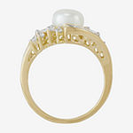 14K Gold Over Silver Cultured Freshwater Pearl & Lab-Created White Sapphire Ring