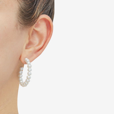 C-Hoop Dyed White Cultured Freshwater Pearl Sterling Silver 32mm Hoop Earrings