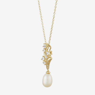 Womens White Cultured Freshwater Pearl 14K Gold Over Silver Sterling Silver Pendant Necklace