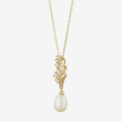 Womens Lab Created White Cultured Freshwater Pearl 14K Gold Over Silver Sterling Silver Pendant Necklace