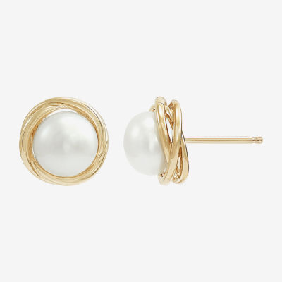 Certified Sofia™ Cultured Freshwater Pearl 10K Gold Knot Stud Earrings