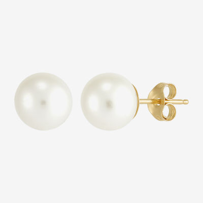 Certified Sofia™ 10K Gold 7-7.5mm Cultured Freshwater Pearl Stud Earrings