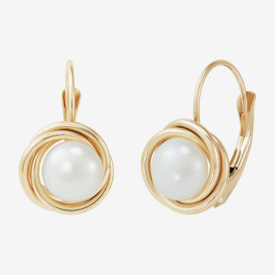 White Cultured Freshwater Pearl 10K Gold Drop Earrings