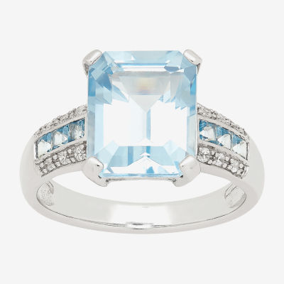 Womens Simulated Blue Aquamarine Sterling Silver Cocktail Ring