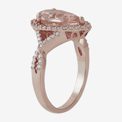 Womens Simulated Pink Morganite 18K Rose Gold Over Silver Cocktail Ring