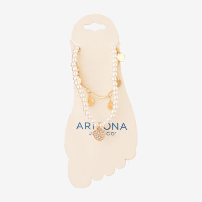 Arizona Charm & Simulated Pearl 2-pc. 9 Inch Heart Ankle Bracelet