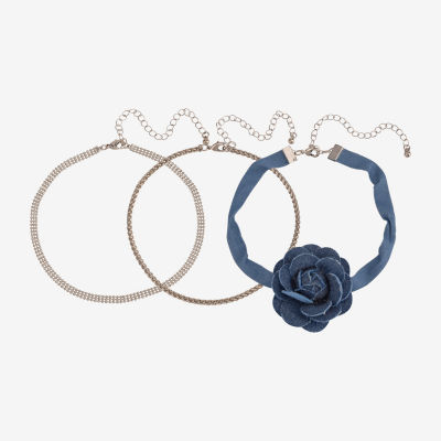 Arizona Silver Tone And Denim Choker 3-pc. 12 Inch Link Flower Necklace Set