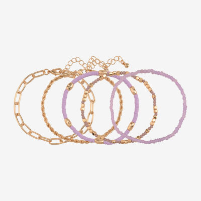 Arizona Gold Tone And Purple 5-pc. 7.5 Inch Link Bracelet Set